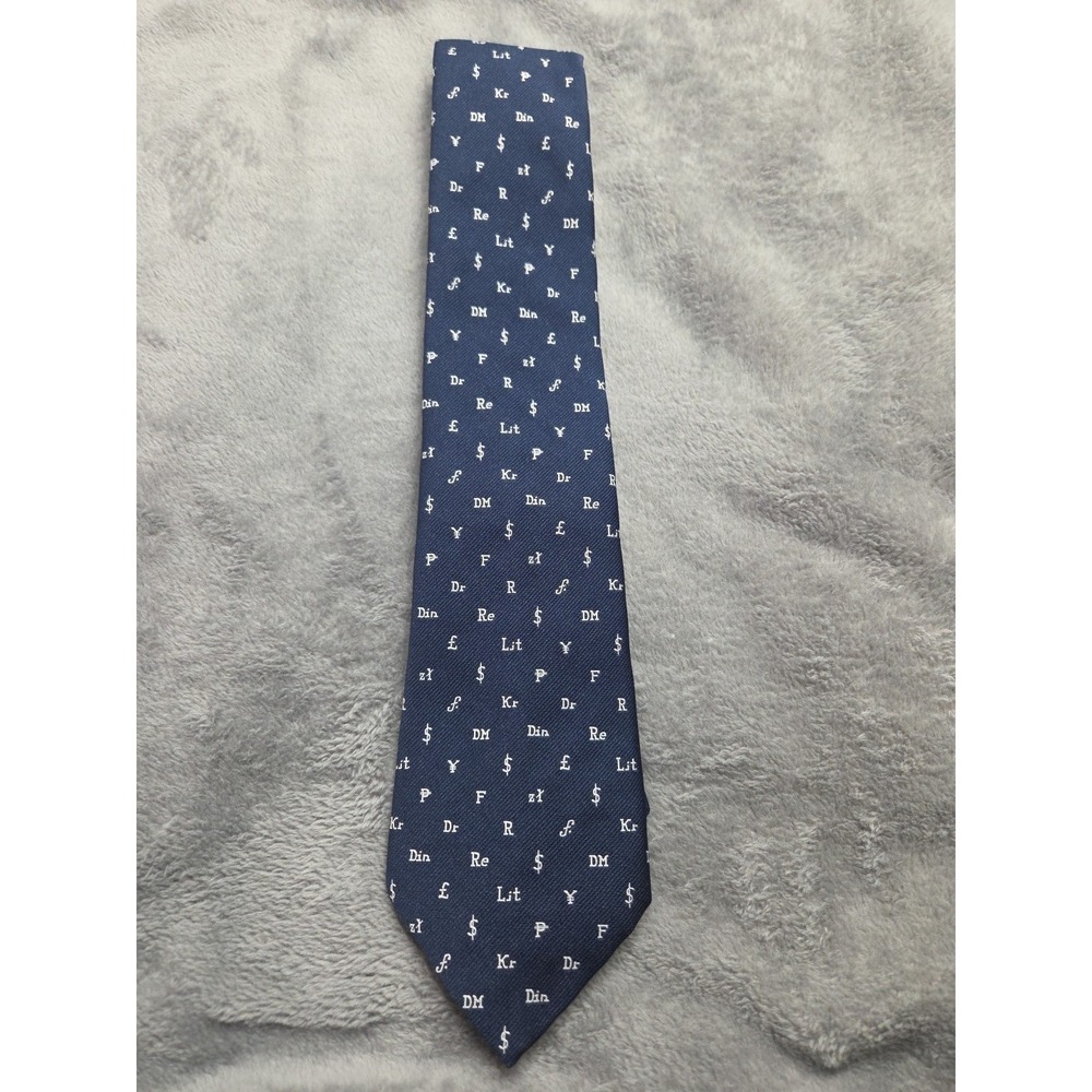 Trimingham's Bermuda Men's Neck Tie Necktie Global Currency 3/59 Navy Blue